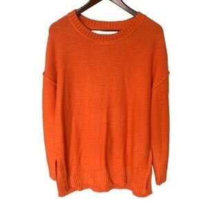 Long Sleeve Scoop Neck Exposed Seam Ladies Slouch Sweater Orange Size Large